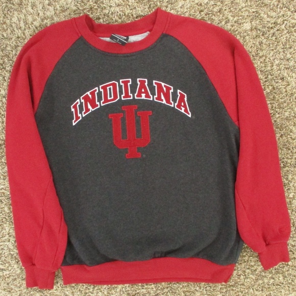 Indiana University Sweater Men's Large Gray Red Crew Neck Pullover Hoosiers NCAA - Picture 1 of 6